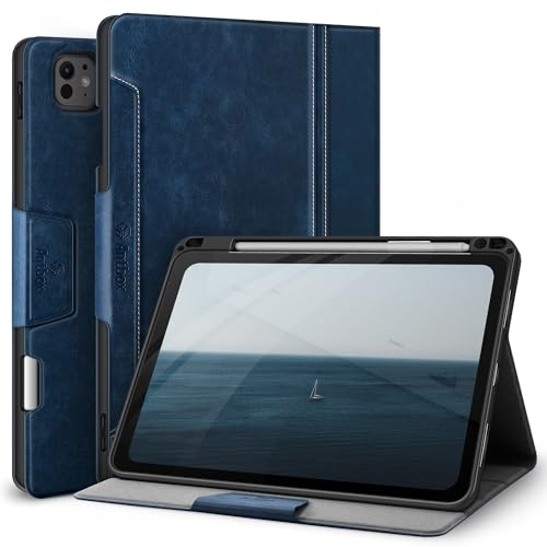 Antbox Case for iPad Pro 11 inch Case (M4) 2024 with Built-in Pencil Holder Supports Pencil Pro and Pencil (USB-C) Auto Sleep/Wake Function PU Leather Cover for iPad Pro 11'' (Blue)