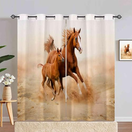 ANHOPE Bauernhof Pferd Stute Pony Verdunklungsvorhänge mit Ösen Blickdichte Gardinen Thermo Vorhänge Blackout Curtain Weich Wohnzimmer Schlafzimmer Vorhang 2er Set H 200 x B 140 cm