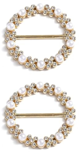 PLABBDPL Ringe für Schals und Schnallen, 2 Stück, Strass, Schal, Metall, Zirkoniaringe, Befestigung für T-Shirts, geknotete Ringschnalle, für Damen und Mädchen, Gold