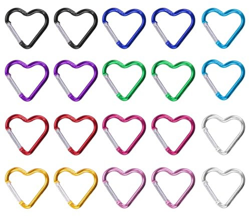 Karabiner Herz 20 Stück Aluminium Karabinerhaken Klein, Karabine Bunt Karabiner, Karabiners Schlüsselanhänger für Camping Angeln Berge Besteigen Wandern Reisen(10 Farben)
