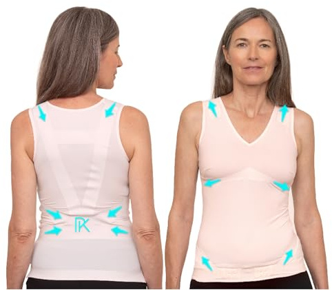 PERCKO - T-Shirt Discret pour Femme - Technologie Brevetée - Soulage le Mal de Dos - Sans Manches - Col V - Rose Poudré - H2.P3