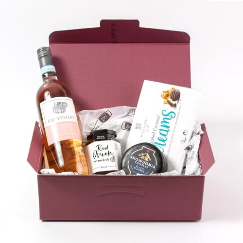 Twelve Green Bottles - Small Wine, Cheese and Chocolate Hamper with Ca' Tesore Pinot Grigio Rosé | Snowdonia Black Bomber, Hawkshead Red Onion Marmalade, Whitakers Salted Caramel Creams