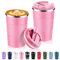 Volhoply 380ml 13oz Stainless Steel Insulated Travel Coffee Mug with Fip Lid Bulk 2 Pack,Reusable Double Wall Vacuum Metal Coffee Cup,Portable Leak Proof Tumbler for Hot & Cold Drinks(Pink,2)