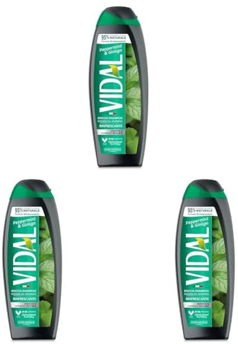Vidal - Docciashampoo Peppermint & Ginkgo, Formula Rinfrescante, con estratti di Menta e Ginkgo Biloba, Dermatologicamente Testato, 250ml (Confezione da 3)