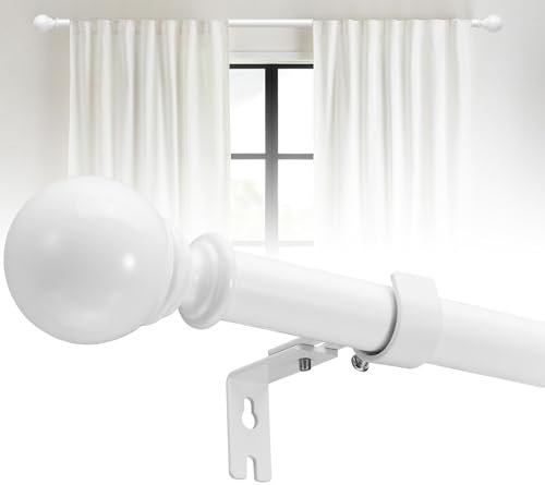 25mm Gardinenstange, Weiße Gardinenstange mit Haltern, 66-105cm,Vorhangstange mit Runden Endkappen für Balkon, Schlafzimmer, Küche