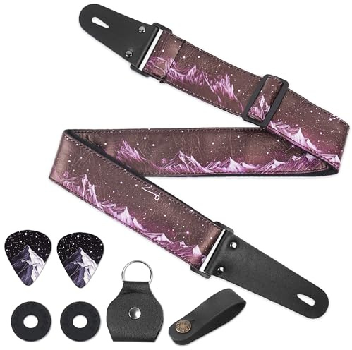 Czzmy Gitarrengurt, Verstellbarer Gitarren-Gurt Gitarrenband Guitar Strap mit Lederenden Plektrum Knöpfe Gitarrenhals Gurt für E-Gitarre Akustikgitarre Bass