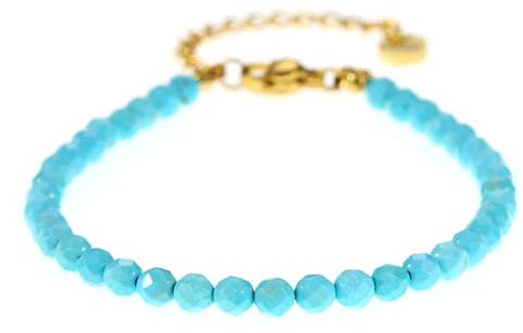 Echtes Türkis Edelstein Armband mit facettierten 4mm Perlen - Länge verstellbar - Heilstein Schutzstein Edelsteinarmband Glücksbringer Talisman Geschenk (Türkis, 16-21CM G)