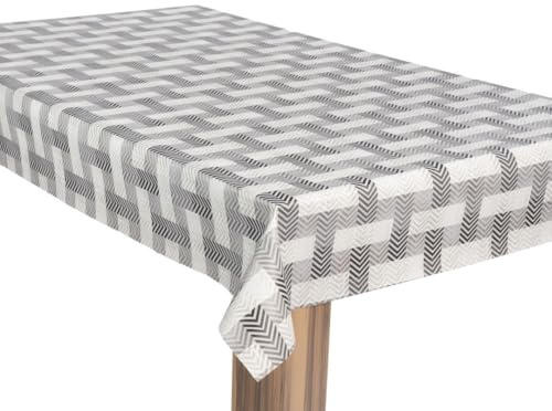laro Wachstuch-Tischdecke Wachstischdecke Gartentischdecke Streifen Fließband Grau Weiß, Muster:Streifen Fließband Grau Weiß, Größe:110x180