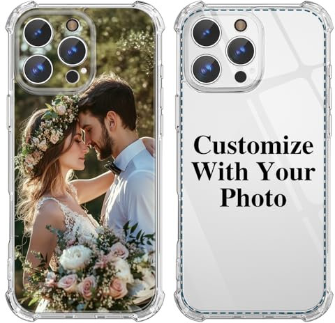 Custom Phone Case for iPhone 16 15 14 13 12 11 Pro Max Plus XR X 8 7 6 5 Design Your Own Personalized Picture Photo Logo Text Name Case With Camera Protection Military-Shockproof Transparent (1 Photo)