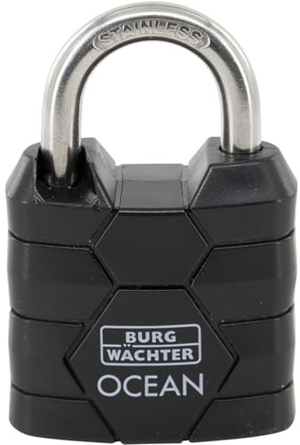 Burg Wächter Vorhängeschloss wetterfest Breite 44mm, rostfreies und seewasserfestes Vorhangschloss mit 2x Schlüssel, Messing/Kunststoff