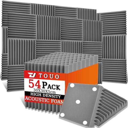 TOUO Akustikplatten, schalldichte Schaumstoffplatten für die Wand, 30,5 x 30,5 x 5,1 cm, schwer entflammbarer Keil-Akustikschaum, hochdichter schallabsorbierender Schaumstoff für Heimstudio (grau, 5,1