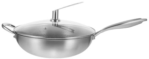FUNOMOCYA Wok Inoxidable Con Sartén Antiadherente Para Gas Panal Para Freír y Vapor