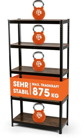 EASYmaxx Standregal Industrie Design, 180x90x40 cm | Bücherregal mit 875 kg Traglast | Lagerregal - 175 kg/Ebene | stylishes Regal - 5 verstellbare Ablagen für mehr Ordnung in Wohnzimmer, Küche, Büro