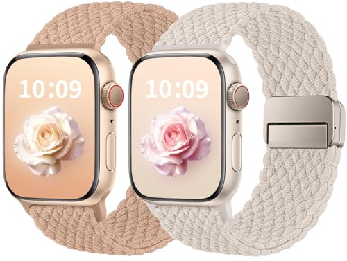 Correas Trenzada Compatible con Apple Watch Correa 38mm 40mm 41mm 42mm(Series 11 10) Mujeres Hombres, Deporte Elástico Nylon Loop Pulsera con Cierre Magnético para iWatch Series SE 9 8 7 6 5 4