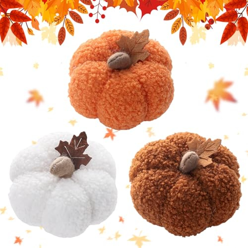 Nexoria Herbstdeko Mini Kürbis, 3er Set Wolle Mini Kürbis Deko Halloween Deko Filz Kürbissen Halloween Tischdeko Herbst Dekoration Bunt für Herbst Thanksgiving Party Dekoration