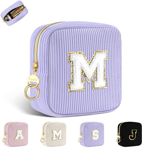 Pochette Maquillage Personnalisable avec Initiale Petite Trousse de Cosmétiques Personnalisée Mini Trousse de Toilette Fille pour Kit Voyage Produit Cadeau Anniversaire Noël pour Femme Maman Amie(M)
