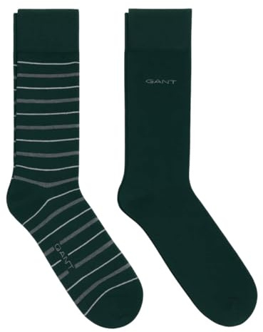 GANT Mens Multi Stripe Socks 2 Pack Gift Box (UK, Numeric, 9, 11, Regular, Regular, Tartan Green)