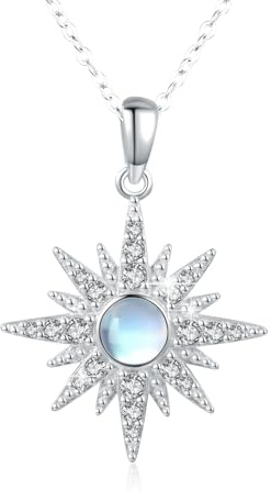 REDSUN Mondstein Halskette S925 Sterling Silber Achtzackige Stern Kette Platin/Gold/Roségold Regenbogen Anhänger Schmuck für Damen Mädchen Mutter Tochter Frau Geschenk