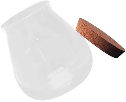 COLLBATH Bouteille en Verre Marron Bouchon en Liège, Pot Multifonctionnel en Bois et Verre Borosilicate, pour Terrarium Plante et Rangement Facile D'objets Salle de Bain ou Salon