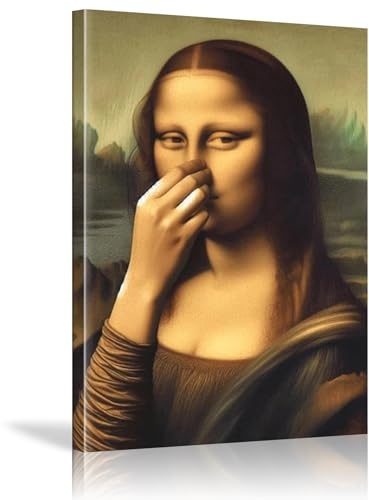 PDSYCB Mona Lisa Badezimmer Wandkunst,Toilettenhumor Lustiges Poster,Vintage Badezimmer Wandkunst,Schlechter Geruch Ironische Wanddeko für Toilette, Gäste-WC 40 x 60cm Innenrahmen
