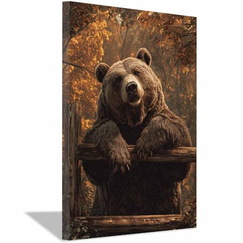 DMZPKZB Leinwandbild mit lustigen Tieren Brauner Bär Kunstdruck-Poster, für Wohnzimmer, Schlafzimmer, Küche, Flur, Büro, Badezimmer, Hotel, Café(braun61)-30x45cm Gerahmt