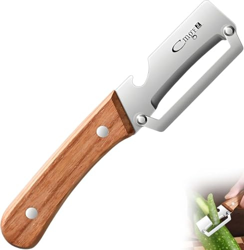 Stainless Steel Vegetable Peeler with Wooden Handle, Ergonomic Potato Peeler & Fruit Slicer, Sharp Blade for Carrot, Apple, Kiwi, Fruit, Eggplant and Cucumber