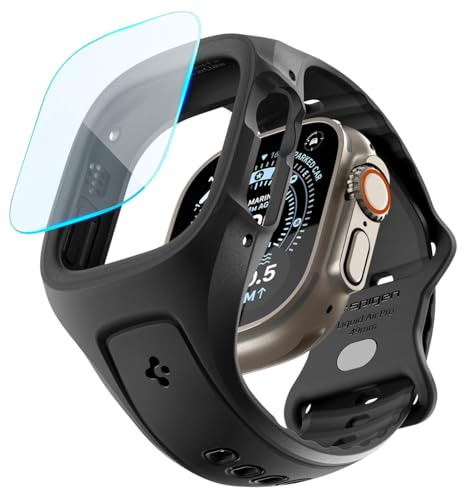 Spigen Liquid Air Pro Hülle mit Armband und gehärtetem Glas Displayschutz kompatibel mit Apple Watch Ultra 3/2/1 49mm - Matt Schwarz