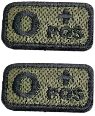 2 Stk Blutgruppen Patch Mit Klett,Bundeswehr Militär Typ O+ Positiv,Taktisch Olivgrün,Gestickt Verschluss,Abnehmbare Applikation für Uniform,Jacke,Weste,Rucksack,Hose,Mütze Jeans,5 X 2.5 Cm