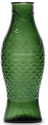 Carafe en verre pour l'eau | Collection Fish & Fish par Paola Navone | Carafe 850 ml | Bouteille vert foncé pour boissons