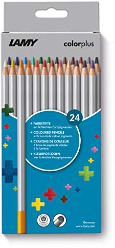 Lamy colorplus Faltschachtel mit 24 Farbstiften - leuchtende Farbmotive - aus massivem Lindenholz mit ergonomischer Dreieckform - Dicke Mine Ø 3,3 mm, Farbstift Ø 7,2 mm