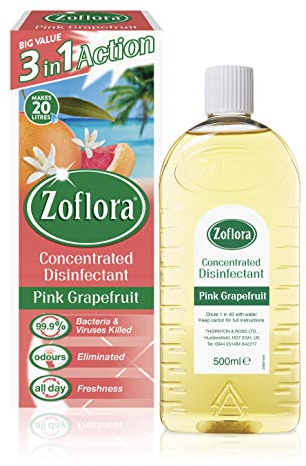 Zoflora Pink Grapefruit 500ml, Concentrated 3-in-1 Multipurpose Disinfectant Kills 99.9% of Bacteria & Viruses