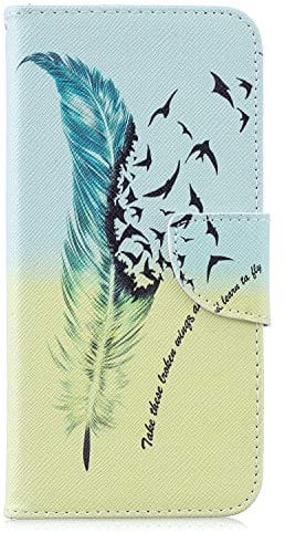 iPhone SE Case, iPhone 5S Case, iPhone 5 Case, PU Leather Wallet Case Flip Book TPU Shockproof Shell Slim Fit Protective Cover for Apple iPhone SE/5S/5 with Card Holder Magnetic - Feather Flying Bird