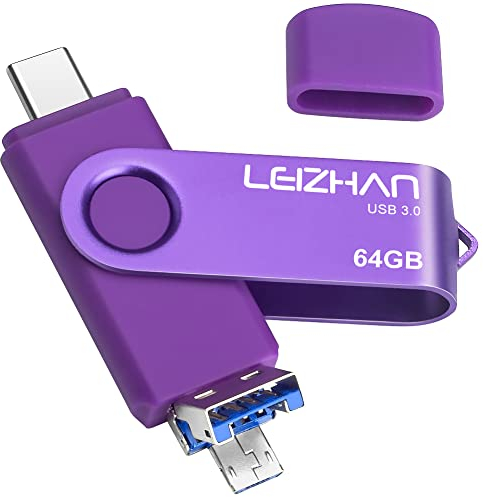 Clé USB Type C/Micro USB/USB 3.0, 3 en 1 Flash Drive OTG pour Huawei P20 P10 Samsung S21 S20 Smartphone Android PC Tablette (Violet,64Go)