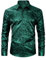 HISDERN Men‘s Silk Shirt Paisley Dress Shirts for Men Long Sleeve Button Down Wedding Party Prom Satin Tuxedo Shirts Regular Fit, Green XL