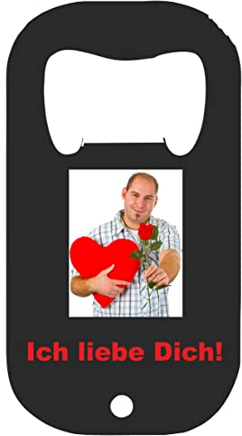 INDIGOS UG - Edelstahl-Flaschenöffner mit Foto individuell Bedruckt Motiv - selbst gestalten - 70x38 mm - personalisierte Geschenk-Idee - mit eigenem Wunschtext - Flaschenöffner Baustelle Mann Freund