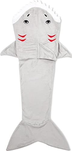 corimori - Haifisch Drew Kuschel-Decke, Flauschige Couch-Decke für Kinder, Weißer Hai Schlafsack, 150 cm, grau
