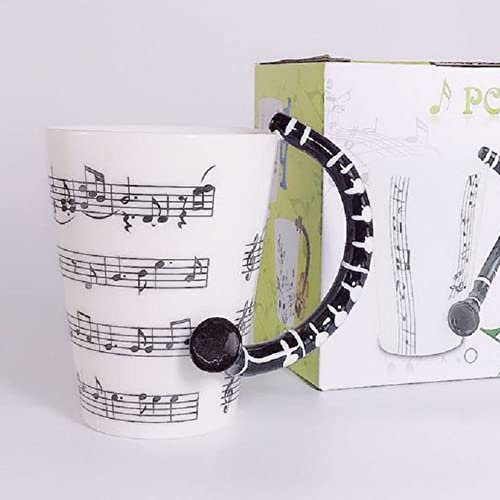 eKsdf 280 ml Keramik Kaffeetasse Espressotassen Musik Kaffeebecher Schwarz mit Klarinette Henkel Lustige Steingut Tassen Teetasse Geschenk für Frauen Papa Oma Opa (Typ-3(400ml)
