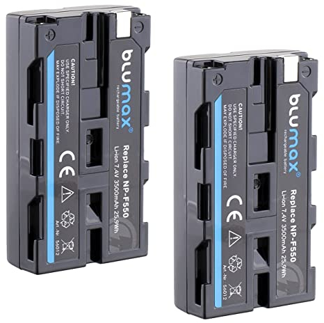 2X Blumax Akku kompatibel mit Sony NP-F550 / NP-F530 / NP-F570 | 3500mAh - LG Zellen- (Blackmagic NP-F570) - auch für Diverse Blitzgeräte Videoleuchten Fieldmonitore