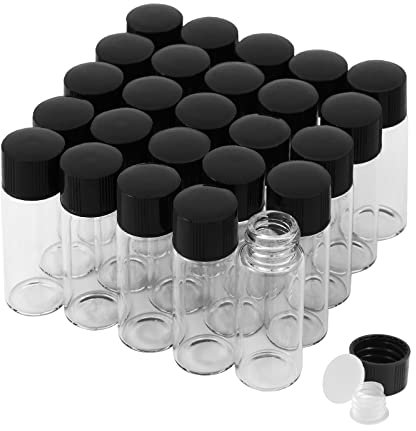 10ml Transparent Glasfläschchen mit Schraubverschluss und Kunststoffstopfen, Kleine Glasflaschen Auslaufsichere Glas Fläschchen für Flüssigkeit Pulver Proben und kleinen Gegenständen, 25 Stück