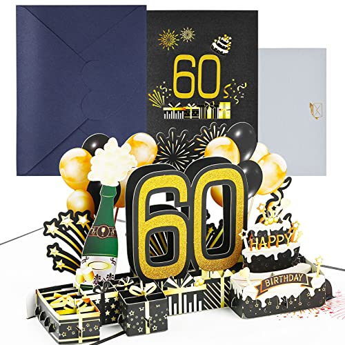 Joyoldelf Geburtstagskarte zum 60. Pop Up Grußkarten, 3D Pop Up Karte Geburtstag Grußkarte, Geburtstagskarten mit Umschlag für Frauen Mütter Mädchen Männer Freunde Romantik Geschenk-Karte