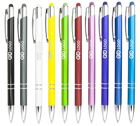 WPRO Touchpen Kugelschreiber Olivia personalisierbar – Metallkugelschreiber mit Logo – 100 Stück – Werbegeschenk für Firmen & Messen – gravierbar & farbig sortiert