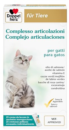 Doppelherz für Tiere Complesso Articolazioni per Gatti, 25 Monoporzioni | Supporto articolare, Con condroitina, omega-3 e vitamine E e A, Senza zuccheri aggiunti o aromi, In crema da leccare