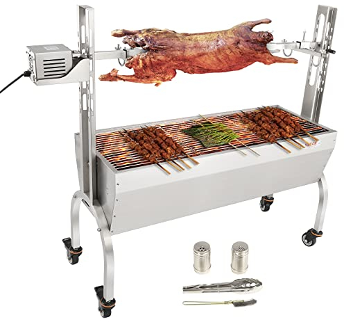 VEVOR Parrilla de asador de acero inoxidable, parrilla de asador de cerdo entero, cordero de cabra, parrilla eléctrica de 50 W, asador de cerdo, asador de cerdo, capacidad de 46 pulgadas, 90 libras,
