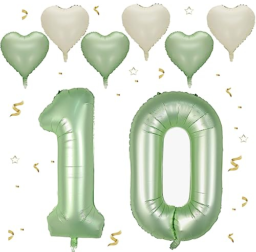 VUCDXOP Avocado Grün Luftballon 10, XXL Riesige Geburtstag Ballon 10, 40 - 101cm Ballon Zahl Deko Folienballon Zahlen 1 & 0, Geburtstagsdeko Jubiläum Party Deko, Fliegt mit Helium (Nummer 10)