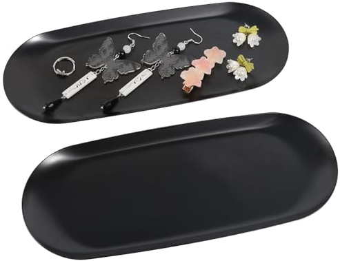 2 Pièces Plateau Noir Rectangulaire pour Salle de Bain - Mini Plateau pour Dessert, Cosmétiques, Bijoux et Parfums