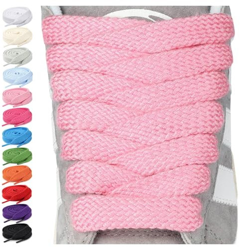 Stepace 2 Paires de Lacets Chaussures Plat Large de 15 mm, Lacet Gros et épais, Remplacement pour Chaussures de Sport, Baskets & Sneakers rose 140