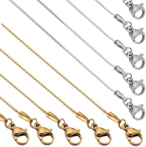 SUNNYCLUE 12 PACK 16 Inch/ 0.4m 1mm Stainless Steel Necklace Chains Bulk Necklace Making Chains Metal Gold Silver Lobster Claw Clasps Cable Link Chain for jewellery Making Supplies Women Adult Diy Cra