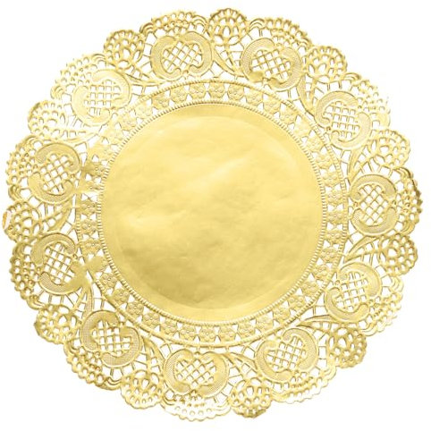 QUARKZMAN Lot de 100 Napperons Ronds en Papier Doré, 20 cm, en Dentelle, Décoratifs, pour Gâteaux, Desserts, Vaisselle et Aliments