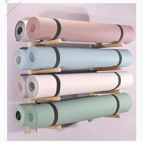 DFANCE Yogamatten-Halterung Yogamattenhalter Wandhalterung 4-Fach, Platzsparender Übungsmatten-Organizer für Schaumstoffrolle/Ziegel/Crash-Matte/Sport-Schweißtuch