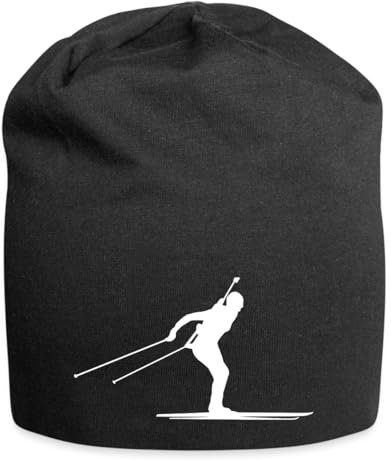 Spreadshirt Biathlon Biathlet Beim Langlauf Weiß Jersey-Beanie, One Size, Schwarz